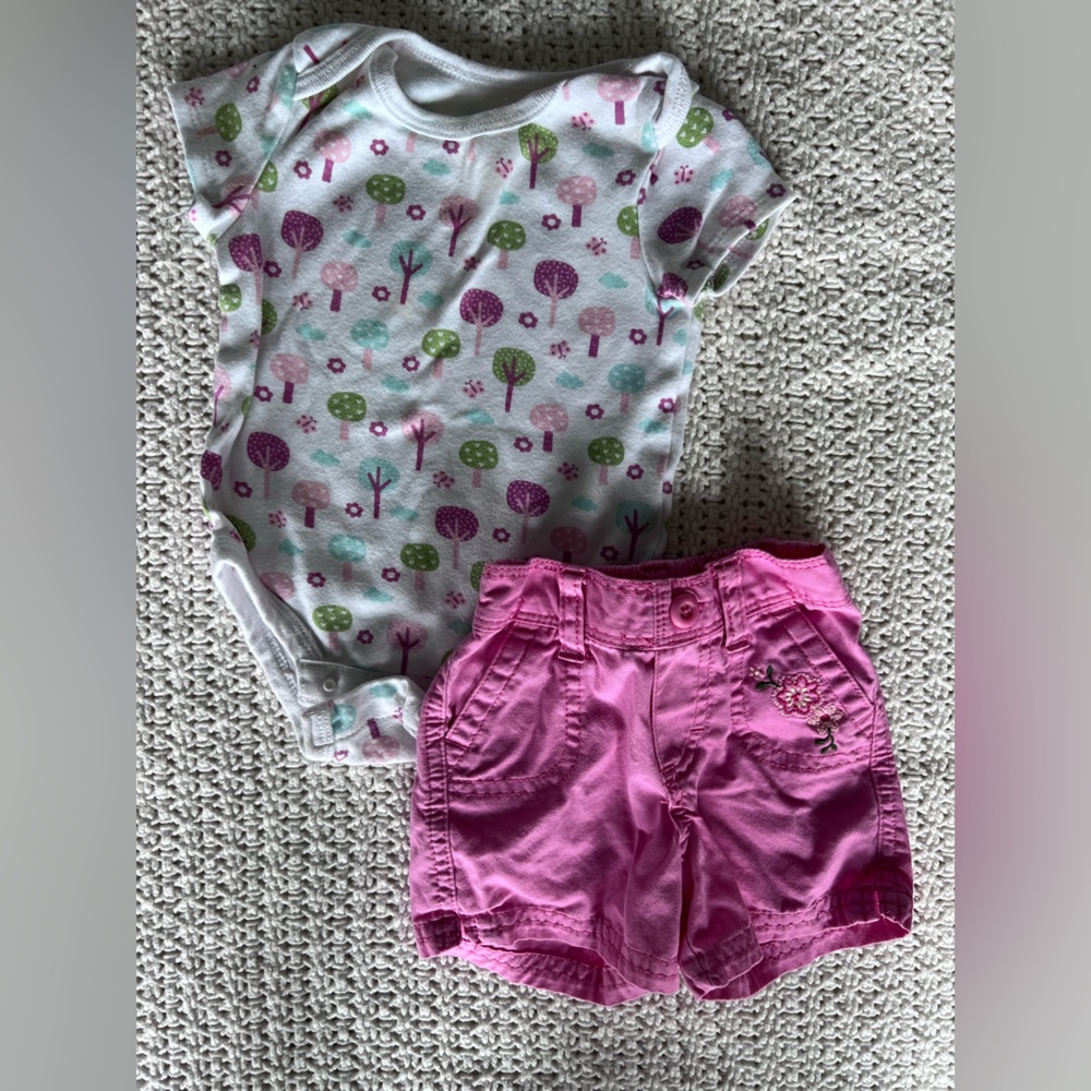 6 month girl summer outfit - onesie and shorts